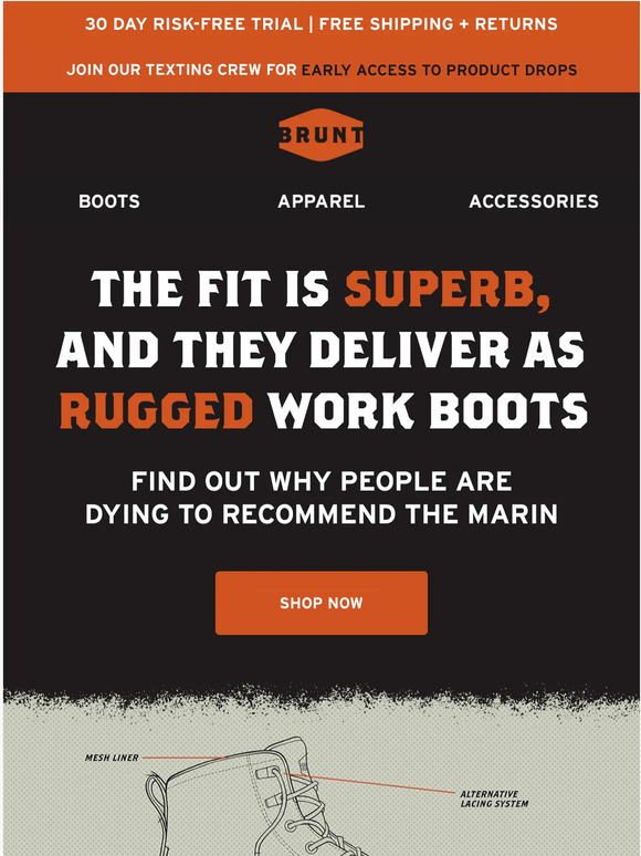 BRUNT Workwear (US) "They Deliver As Rugged Work Boots" Milled