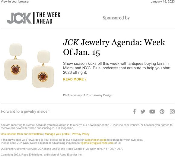 JCK Jewelry Agenda: Week Of Jan. 15