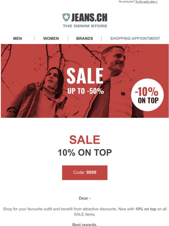 🤩 SALE: -10% ON TOP at JEANS.CH + free shipping