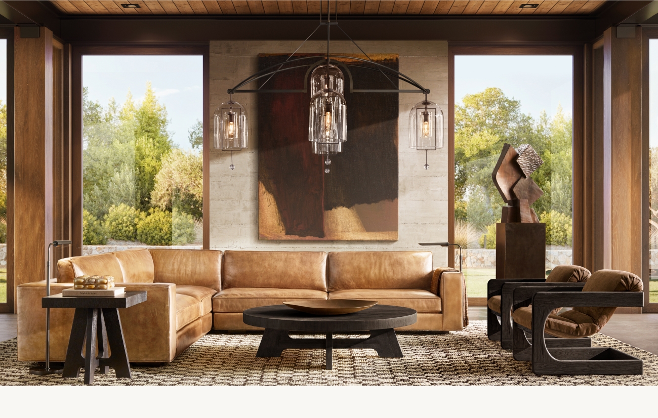 Restoration Hardware The Davos Collection. Bold Silhouettes in Rustic Aged Oak. Milled