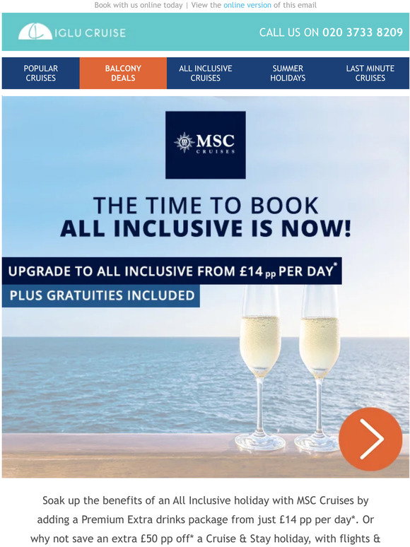 Iglu cruise Now is the time to go All Inclusive with MSC Cruises! Milled