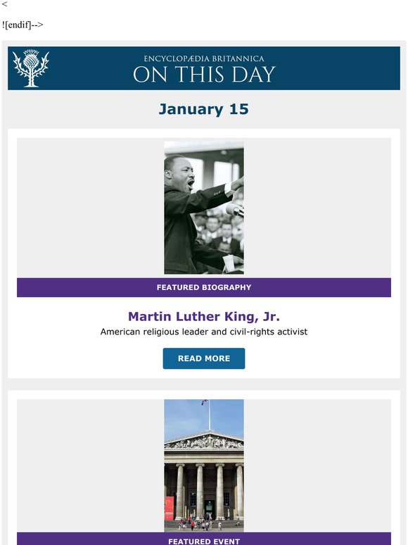 British Museum opened to the public, Martin Luther King, Jr. is featured, and more from Britannica