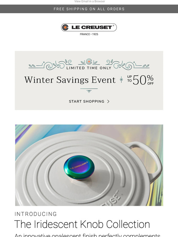 Le Creuset Introducing the Iridescent Knob Collection Milled