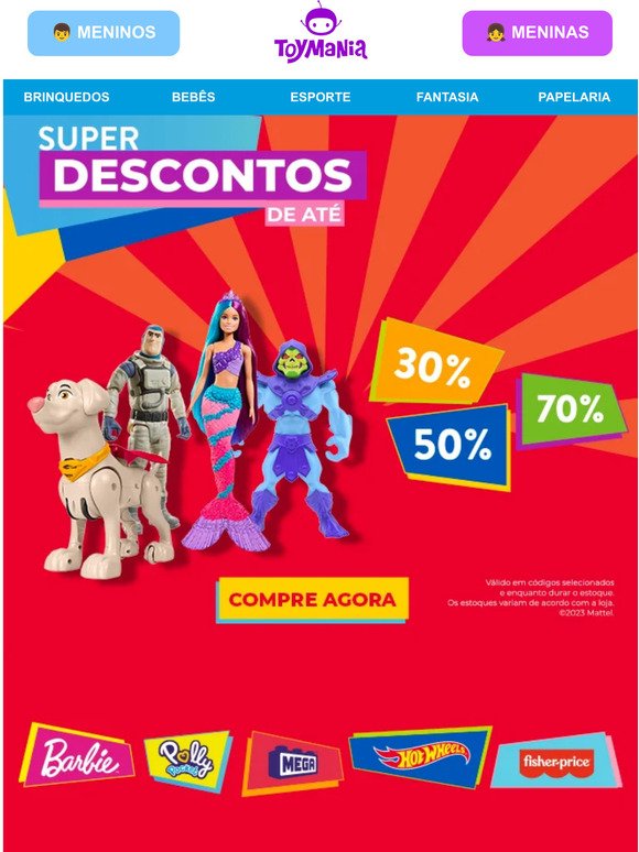 Corre!🏃💨 Brinquedos Mattel com até 70%OFF!