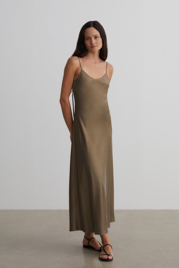 assembly label silk dress Introducing the Savannah Silk Dress in fluid sandwashed silk satin. Now available in Pool, our new season shade