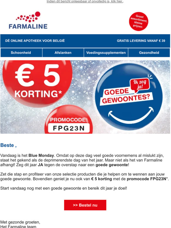 , € 5 korting om Blue Monday te overwinnen