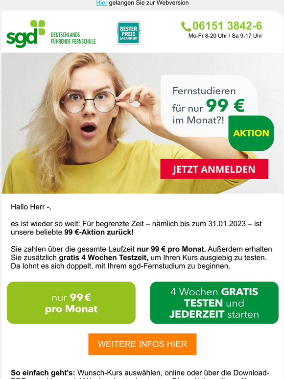 Herr —, Fernstudieren für 99 € im Monat