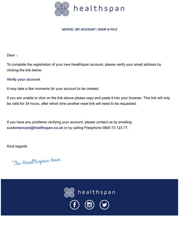 Please verify your email address for your Healthspan account