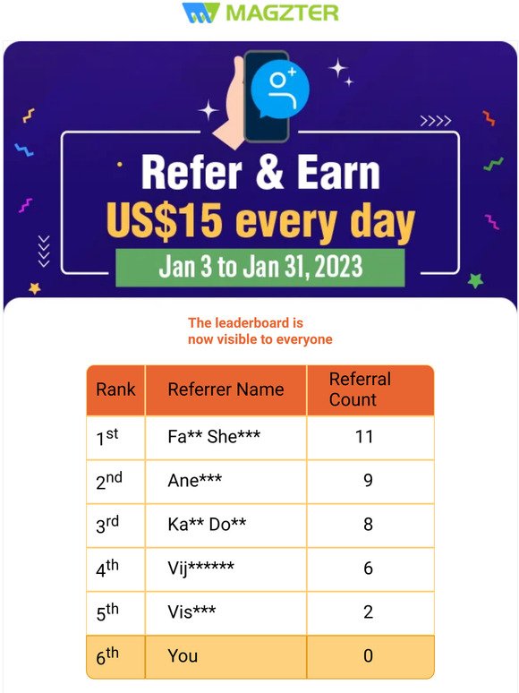 Refer & Earn - Check out where you stand on the leaderboard