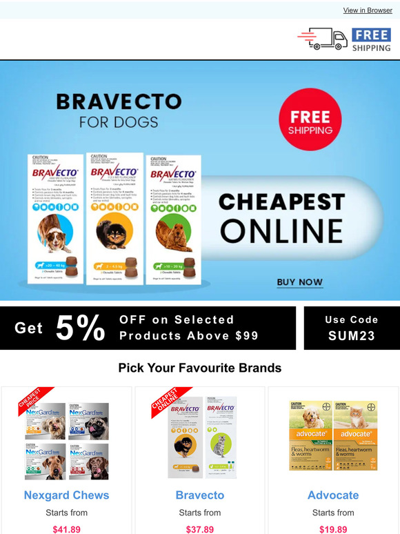 Last Call! Bravecto $37.89 & Nexgard Spectra $53.89 + Free Shipping