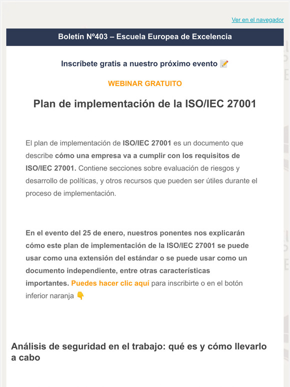 🏁 —, ¿quieres conocer el plan de implementación de la ISO/IEC 27001?