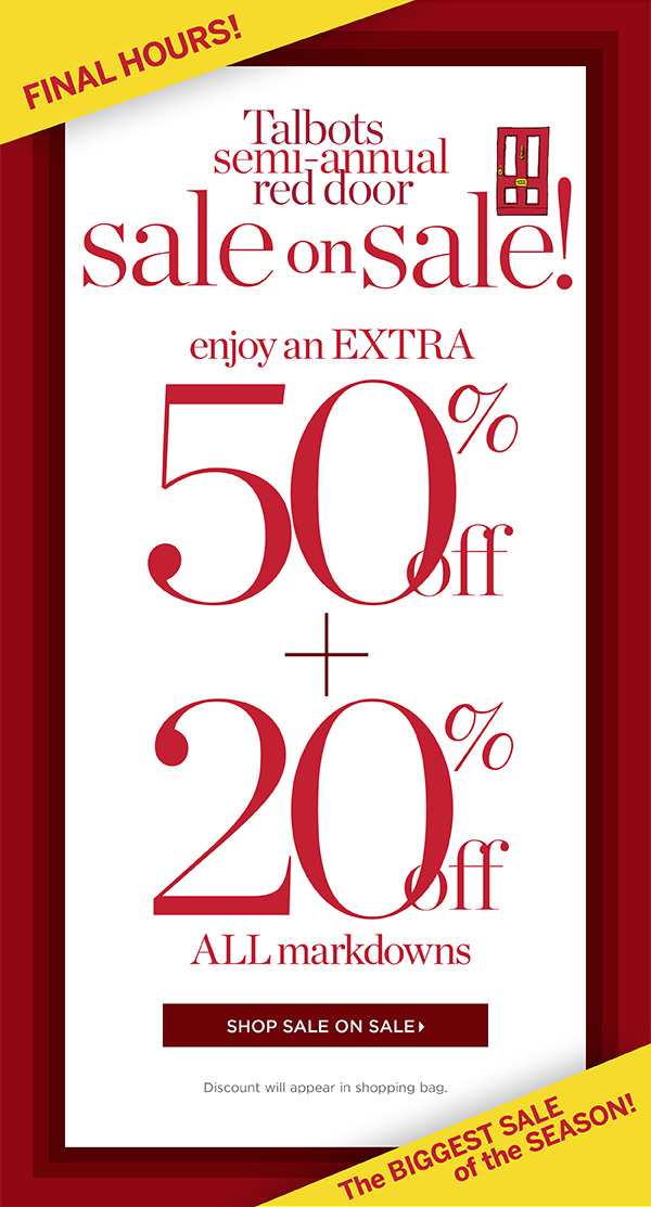 Talbots EXTRA 50 + 20 OFF! Talbots Red Door Sale Milled