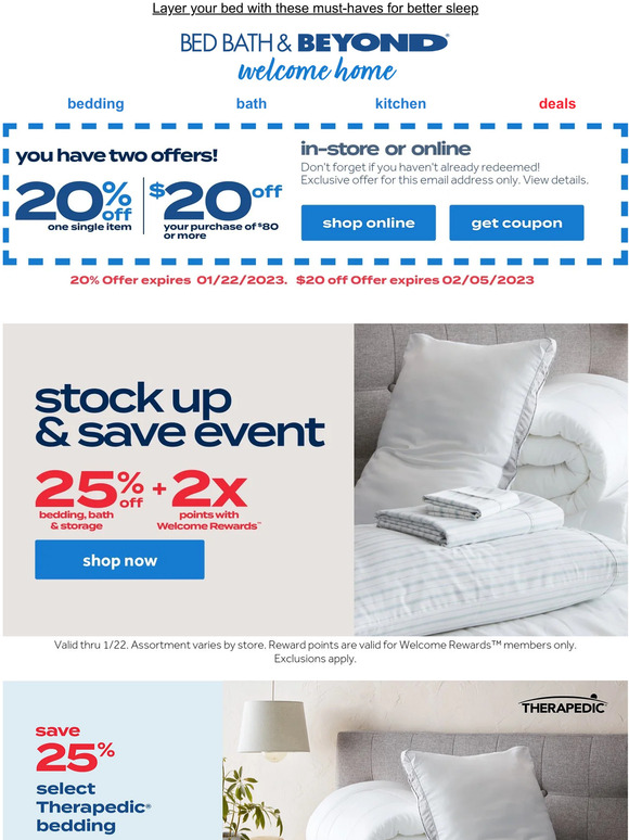 Bed Bath & Beyond 25 off 5 comfy Therapedic bedding basics 🛏️. Also