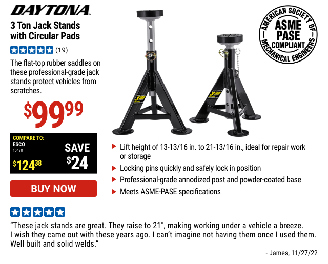 DAYTONA: 3 Ton Jack Stands with Circular Pads