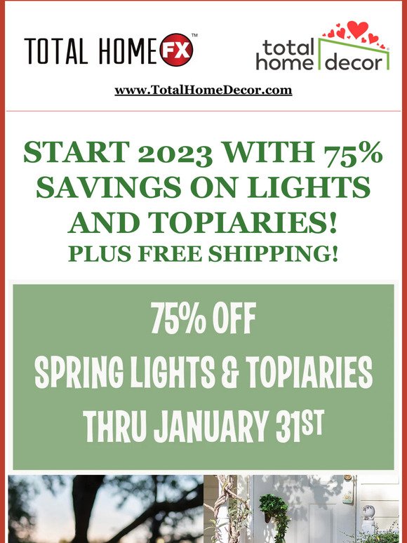 75% off Lights & Topiaries!