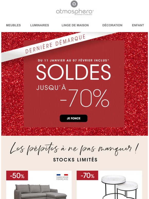 atmosphera SOLDES cest parti 50 sur une large slection