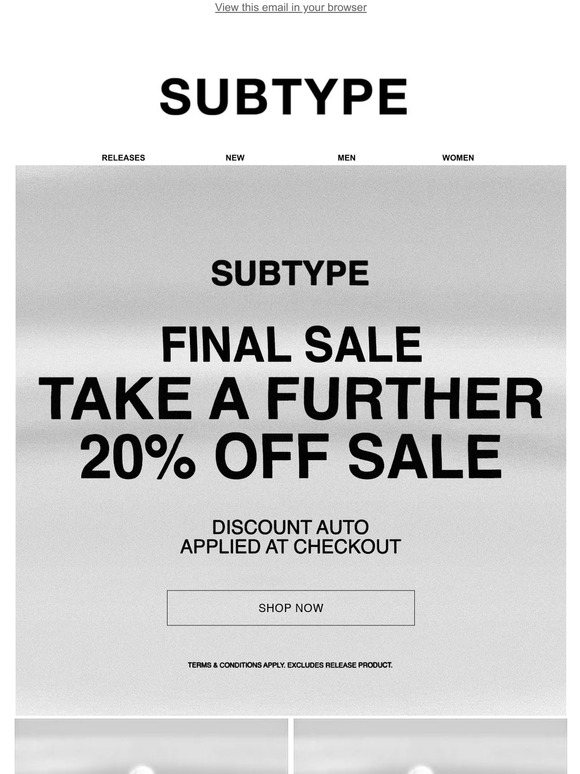 FINAL CALL: Take A Further 20% Off Sale*