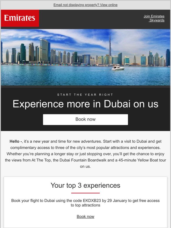 Visit Dubai and enjoy three exciting experiences on us