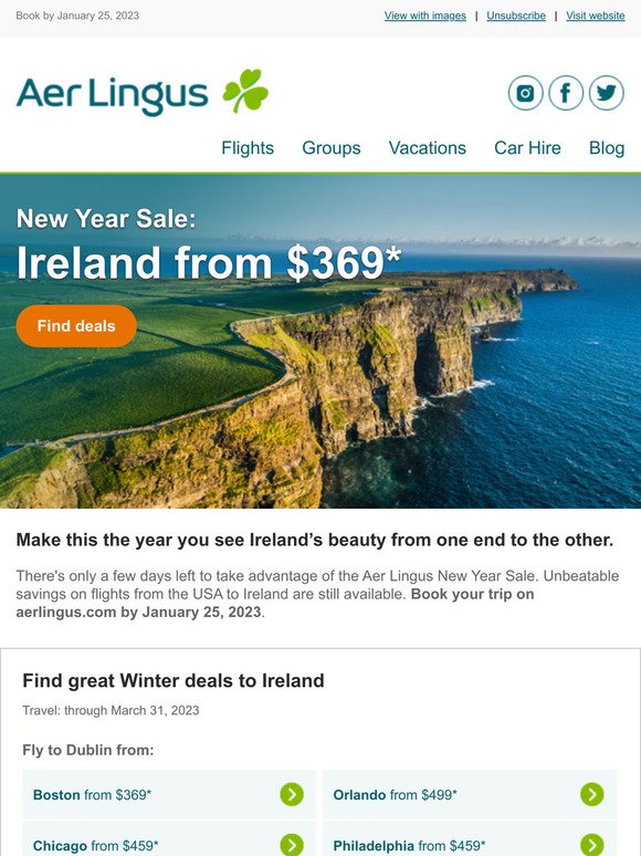 Make this the year to go to Ireland - fares from $369*