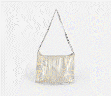 Diamante Fringe Satin Shoulder Bag