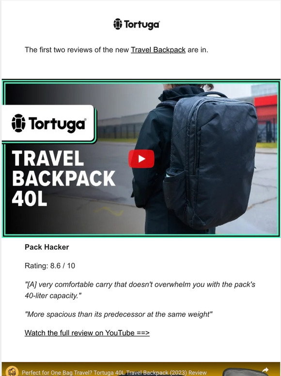 Travel Backpack 40L : Tortuga's Award Winning Carry On Bag