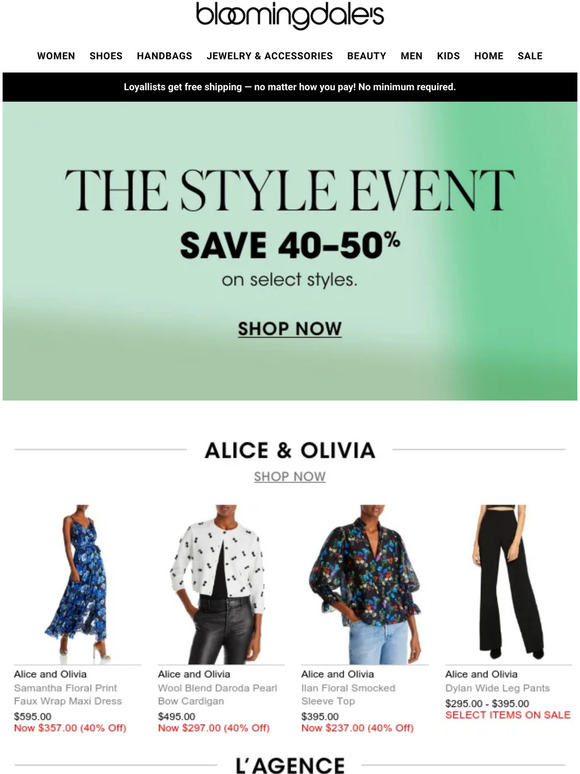 Bloomingdale's Save 4050 on Alice & Olivia, L’AGENCE & more Milled