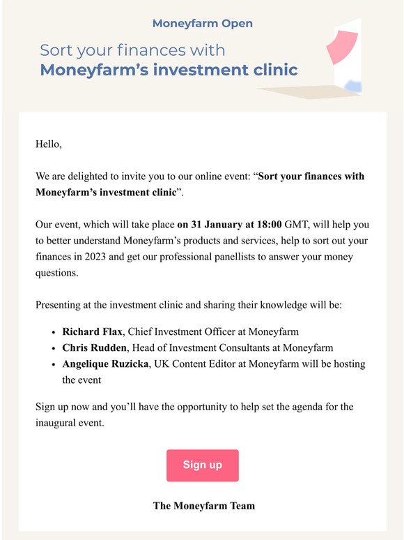 Event invite: Sort your finances with Moneyfarm’s investment clinic
