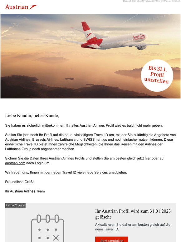 80215 Lieber Kunde Sie Erhalten In Kürze Austrian Airlines: Es wartet noch ein Update auf Sie, liebe Kundin