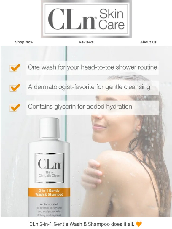 CLn 2-in-1 Gentle Wash & Shampoo - Multi-functional Cleanser with Glycerin  to Moisturize & Soothe Skin for Dry to Normal to Compromised Skin and Scalp  Prone to Redness Itching Dryness and Razor