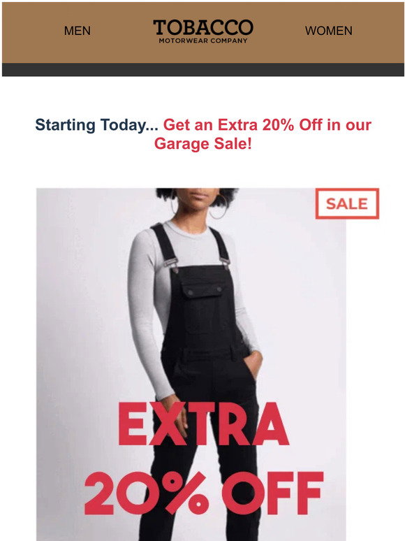tobacco motorwear garage sale Tobacco Motorwear: 20% MORE off in Tobacco's Garage Sale