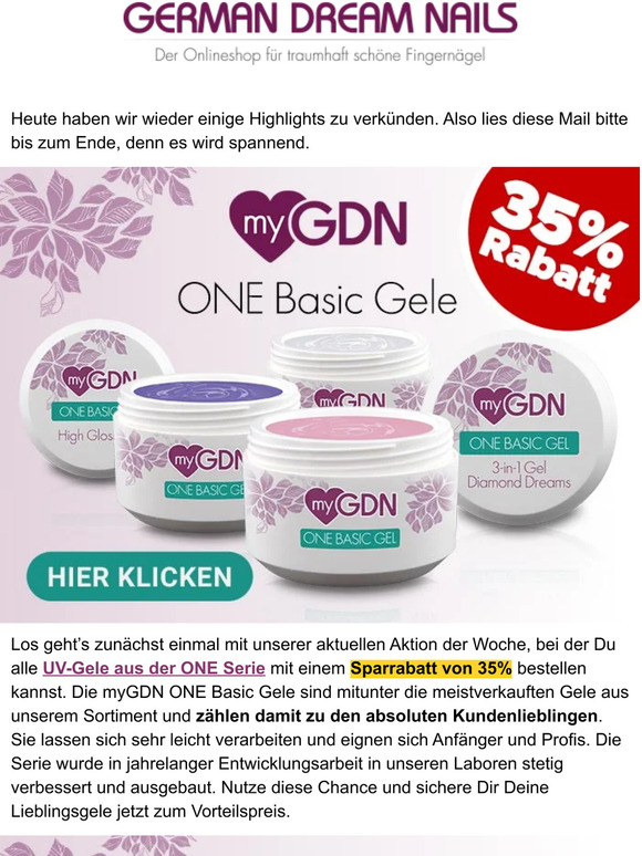 Jetzt 3 Geschenke sichern + 35% auf alle myGDN ONE Gele