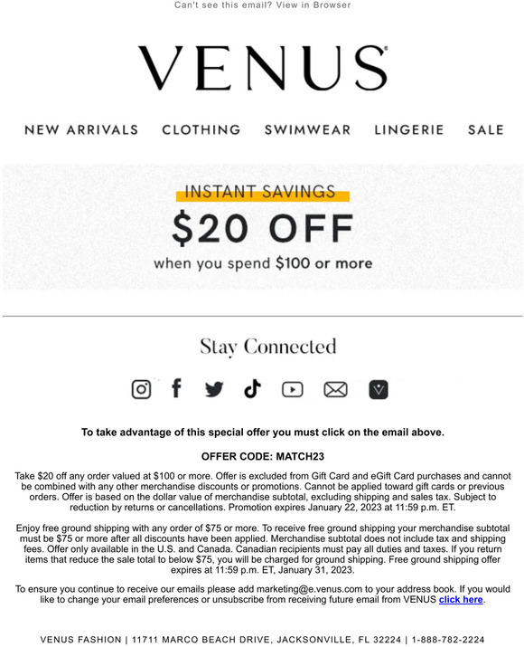 venus swimwear offer code