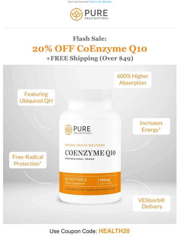 Pure Prescriptions ⚡ FLASH SALE ⚡ 20 OFF CoEnzyme Q10 // TODAY ONLY