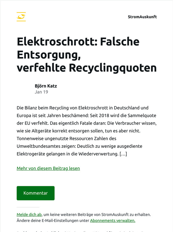 [Neuer Eintrag] Elektroschrott: Falsche Entsorgung, verfehlte Recyclingquoten