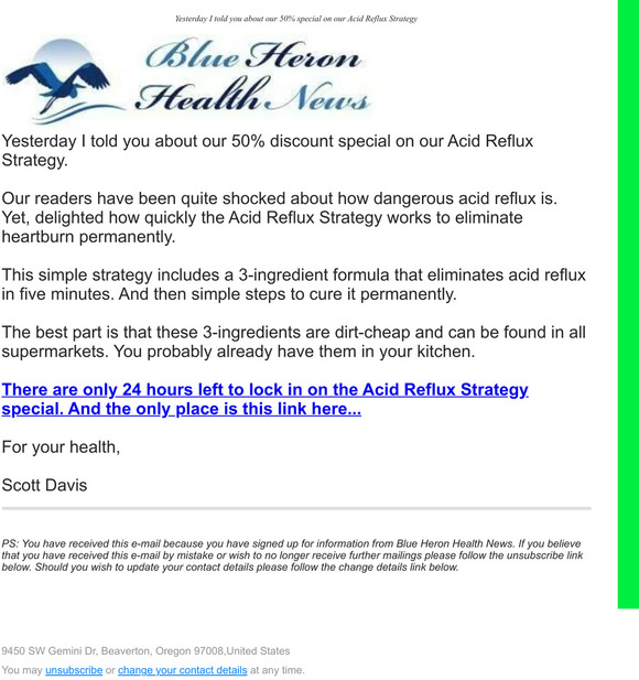 Acid Reflux Solution- 50% Discount for 24 hours