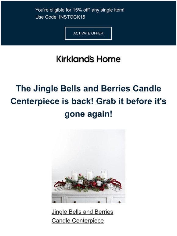 🔔 Back in stock! The Jingle Bells and Berries Candle Centerpiece is available again! 