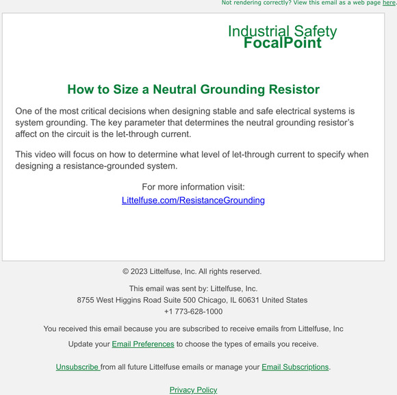 Littelfuse Video How to Size a Neutral Grounding Resistor (NGR) Milled