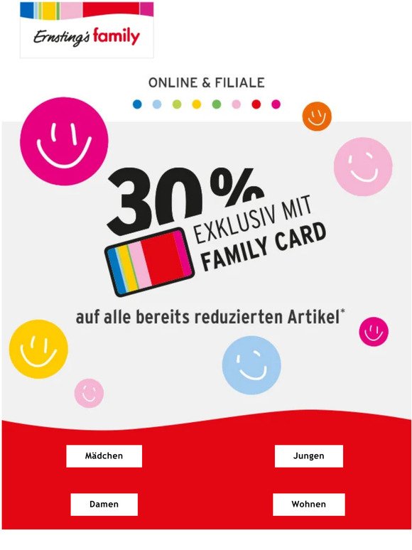 30% auf bereits reduzierte Artikel mit family card