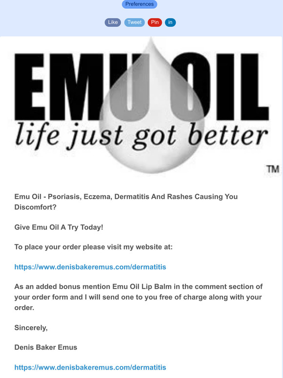 Emu Oil Denis Baker Emus Life Just Got Better Emu Oil Psoriasis Eczema Dermatitis And