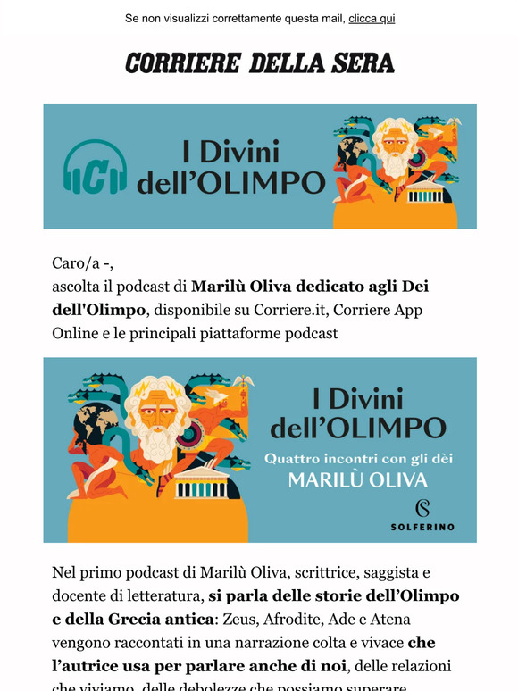 “Divini dell’Olimpo” Il podcast di Marilù Oliva che parla di mito