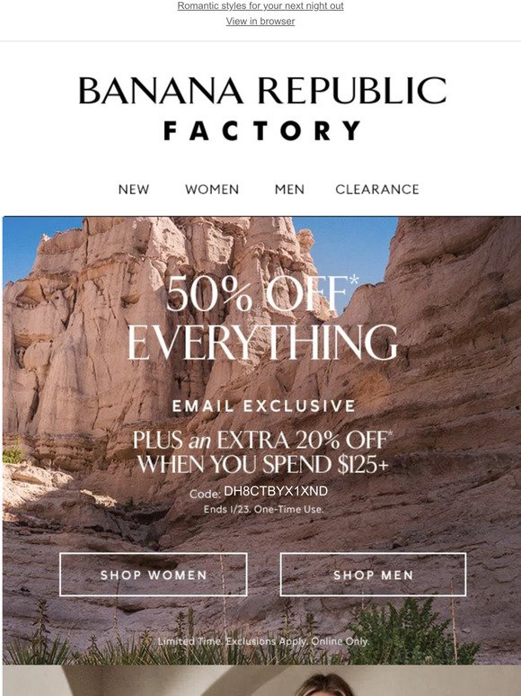 Your Email Exclusive: 50% off everything + extra 20% off