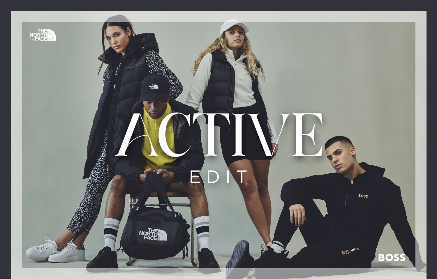 Models wearing North Face and Boss activewear