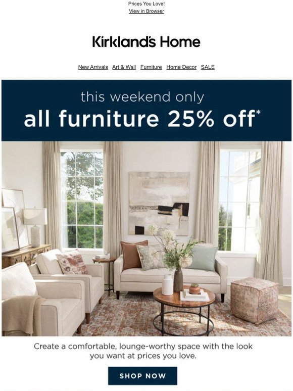 Save 25% on ALL Furniture This Weekend ONLY! 🎉