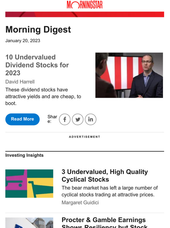 Morningstar Inc. 10 Undervalued Dividend Stocks for 2023 Milled