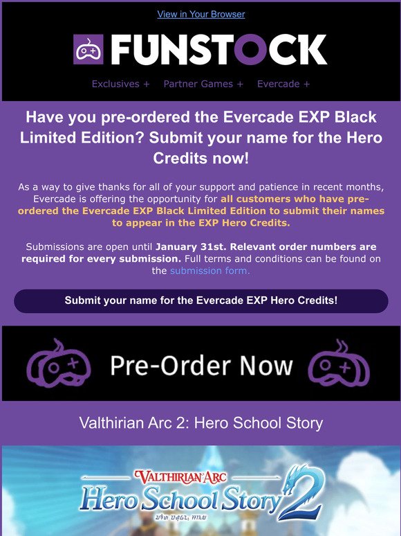FUNSTOCK-EXCLUSIVE Evercade Console Bundles | Valthirian Arc 2 | Evercade EXP Hero Credits - submit your name today!