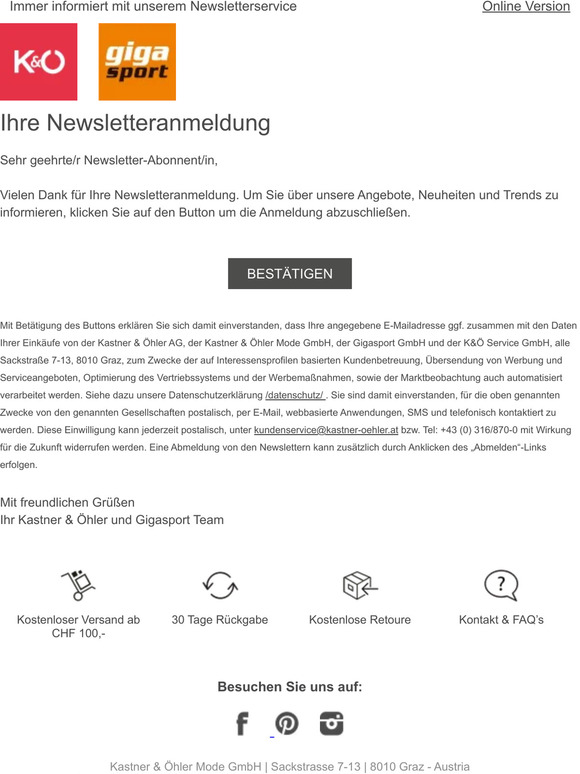 Bitte bestätigen Sie Ihre Newsletter-Anmeldung