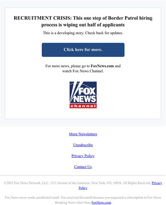 Fox News RECRUITMENT CRISIS This one step of Border Patrol hiring