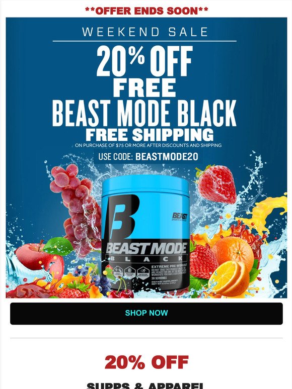 💪 Weekend Sale - FREE Beast Mode Black Preworkout