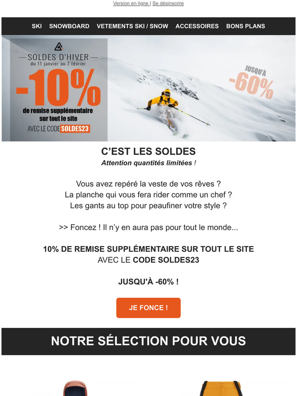 Soldes d'hiver : -10% supp. sur tout le site