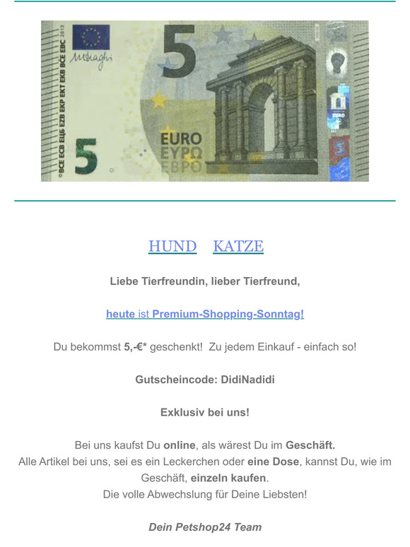 Du bekommst 5,-€* geschenkt!  Zu jedem Einkauf - einfach so!😍